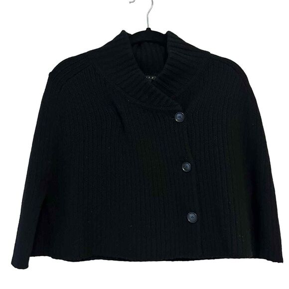Theory PSmall Black Wool Cashmere Blend Button Up Mock Neck Bolero Cape Sweater‎ - Picture 1 of 4